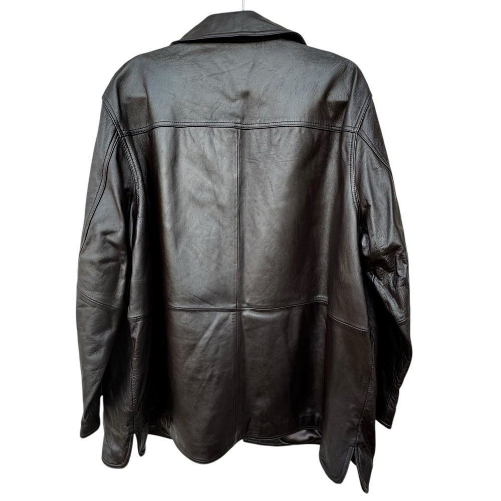 Leather Brown Button-Front Coat size 2X - Picture 9 of 12